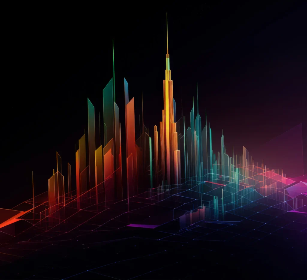 Abstract visualization of rising and falling market price levels, representing how automatic contributions set prices without anyone evaluating value